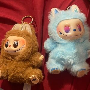 Furry Friends Brown and Blue Plush Keychain Set labubu/lafufu